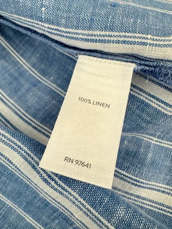 J Jill Linen Striped Button Front Top Blue White Relaxed Office XL - Picture 8 of 10